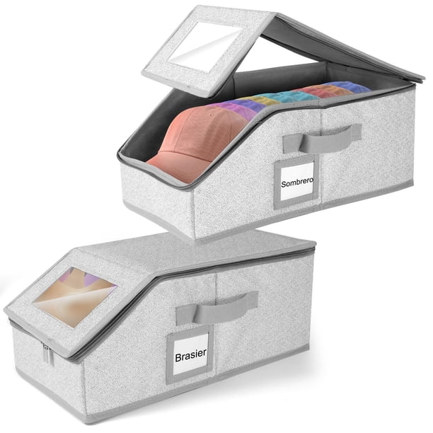 2 Pcs Organizador para Gorras, Porta Gorras Plegable con Cremallera Bidireccional,Puede Contener Hasta 24 Sombreros,Organizador Visual de Armario para Sombreros, Brasier, Toallas