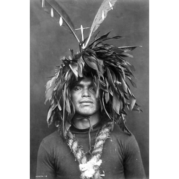 Print: Warrior's Feather Head-Dress--Cowichan, 1913