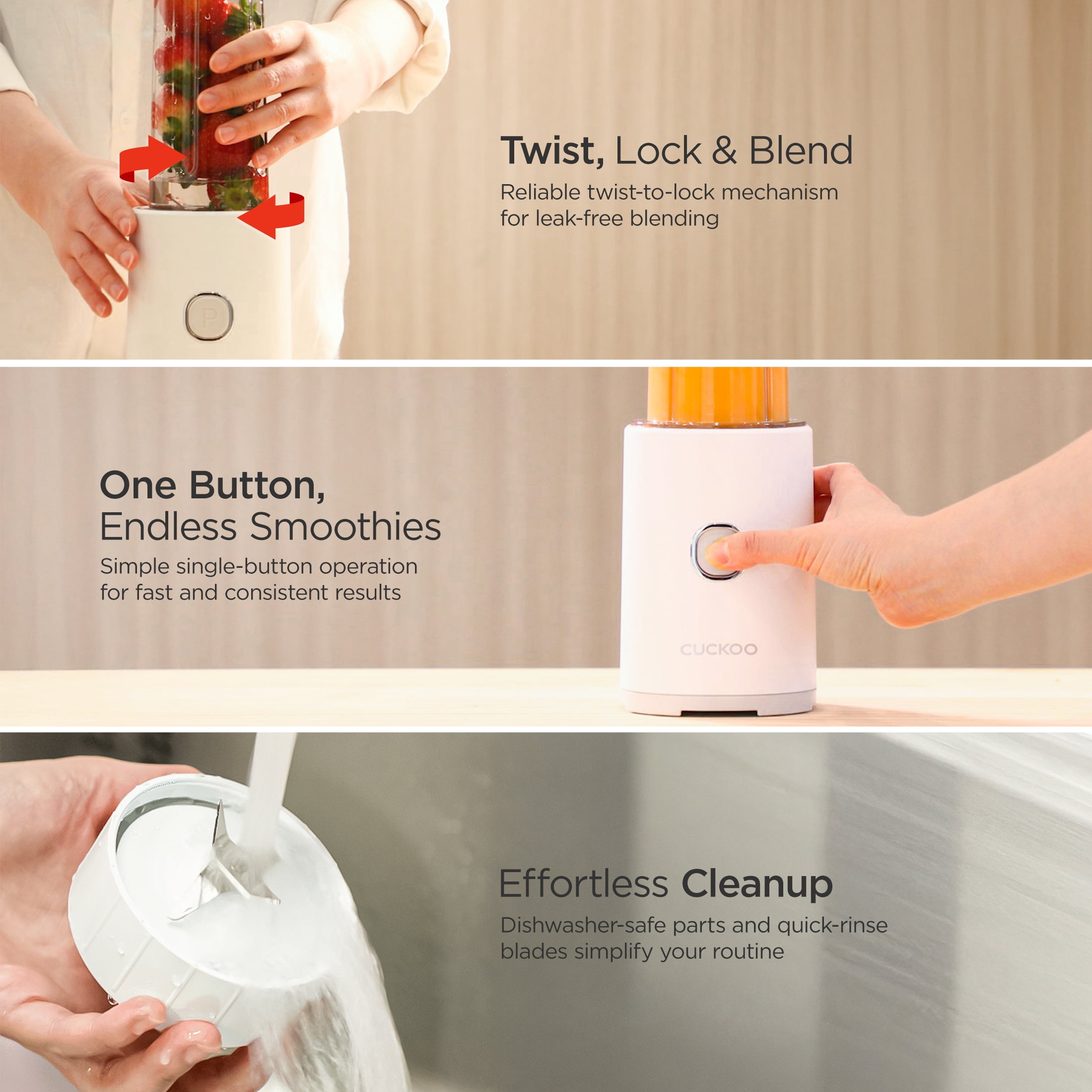 Cuckoo Portable Personal Blender 17oz Food Mixer ETL Certified White (CFM-D60W)