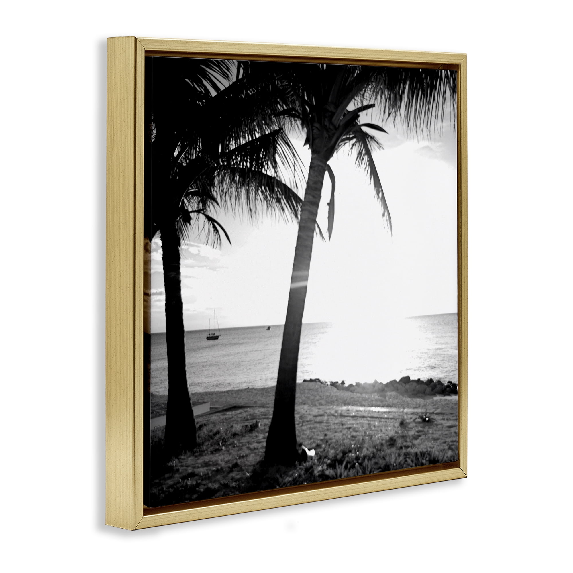 Stupell Industries Palm Tree Silhouettes Coastal Photography Gold Floater Framed Canvas Art Print Wall Art, 18 x 18