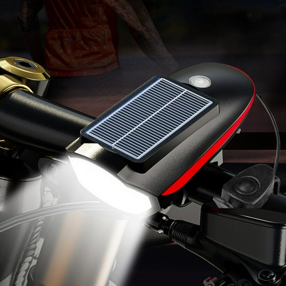 Qocolhg Solar Rechargeable Bike Light, Solar Bike Lights for Night Riding, Rechargeable Bike Flashlight Waterproof, Night Riding Safety Light with 120dB Horn, Cycling Front Lights