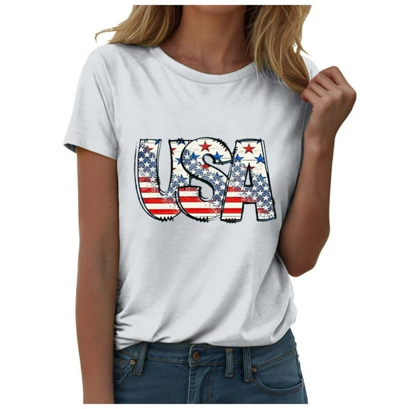 TOWED22 USA Flag Tee Shirt for Women 4th of July Memorial Day T Shirt American Proud T Shirt Casual Short Sleeve Graphic Tee(White,XXL)
