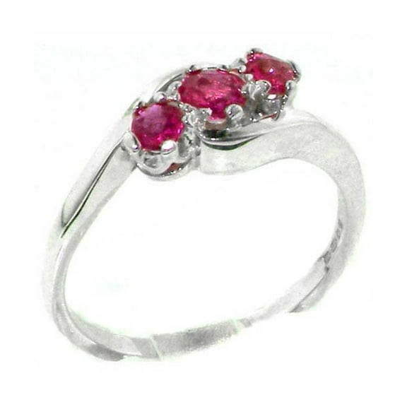 LBG British Made 10k White Gold Natural Ruby Womens Trilogy Ring - 33 size options - Size 10