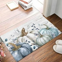 Doormat Indoor Home Decor Door Mat Blue White Pumpkins Fall Floor Rugs for Kitchen Bathroom Vintage Maple Leaf Thanksgiving Funny Welcome Mat 16x24 Inch.