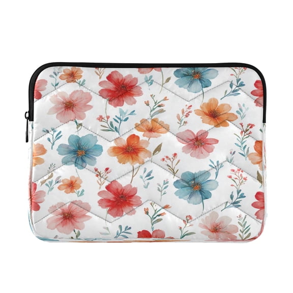 Quilted Laptop Sleeve for 13-16 Inch Laptops Protective Laptop Case Cover Lightweight Travel & Office Essentials Pastel Watercolor Floral Pattern
