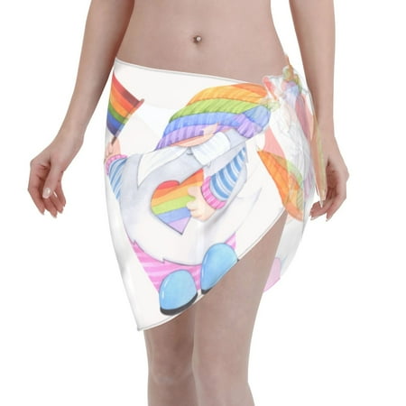 Adobk Women Beach Sarong Bathing Suit Lgbt Gnomes Print Wrap Skirt Sheer Bikini Swimsuit Cover Ups For Swimwear