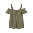 thumbnail image 5 of BILIKEYU Womens Casual Tops,&nbsp;Tie Front Tank Cap Sleeve Pleated Babydoll Blouse Cute Summer Shirts Loose Fit Flowy Going Out Vacation Beach Wear, Green, 5 of 5