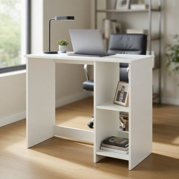 Resenkos 31.5 Inch Modern Home Office Desk with 2 Compartments-White, Home Office Desks, Gaming Computer Desks for Study,Working,Writing