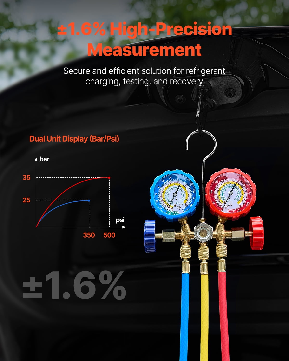 KFFKFF 3.5 CFM AC Suction Pump and Measurement Kit, One Phase Rotary Blade HVAC Air Suction Pump, A/C Coolant Manifold Measurement Set, inclusive of Tubes, Air Cooling Refrigeration