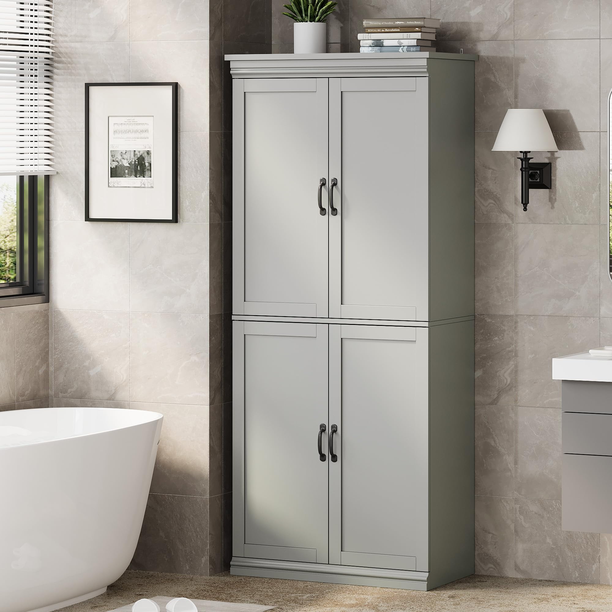 Danolapsi 70" Kitchen Pantry Cabinet,Freestanding Kitchen Pantry Storage Cabinet,Cupboard Tall Storage Cabinet with Doors and Adjustable Shelves, for Bathroom,Dining Room,Living Room