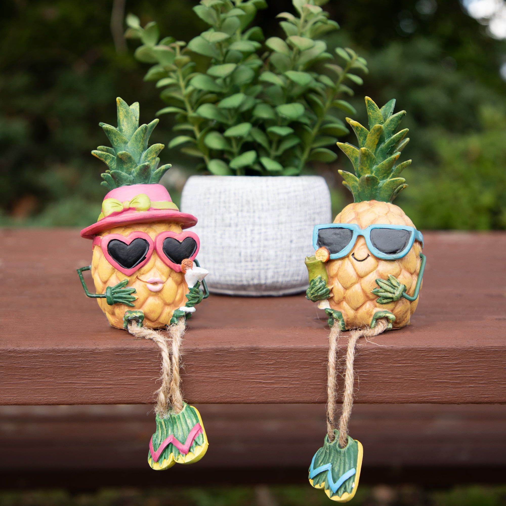 9" Summertime Dangling Leg Pineapple Girl Garden Statue