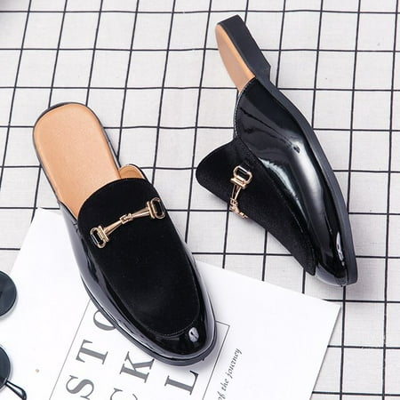 

Luxury Business Designer Italian Men Half Shoes Brand Patent Leather Mens Casual Shoes Loafers Coiffeur Mules Slides Slippers