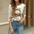 thumbnail image 2 of WTOBBY Women's Casual Round Neck Christmas Print 3/4 Sleeve T-Shirt, Ladies Holiday Season Top with Seasonal Design, Comfortable Blouse for Daily Fashion Wear,Beige L, 2 of 6