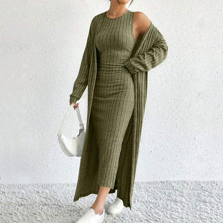 green cardigan dress Dusty Green Maxi Dress & Cardigan Set MiMi-Michelle Boutique