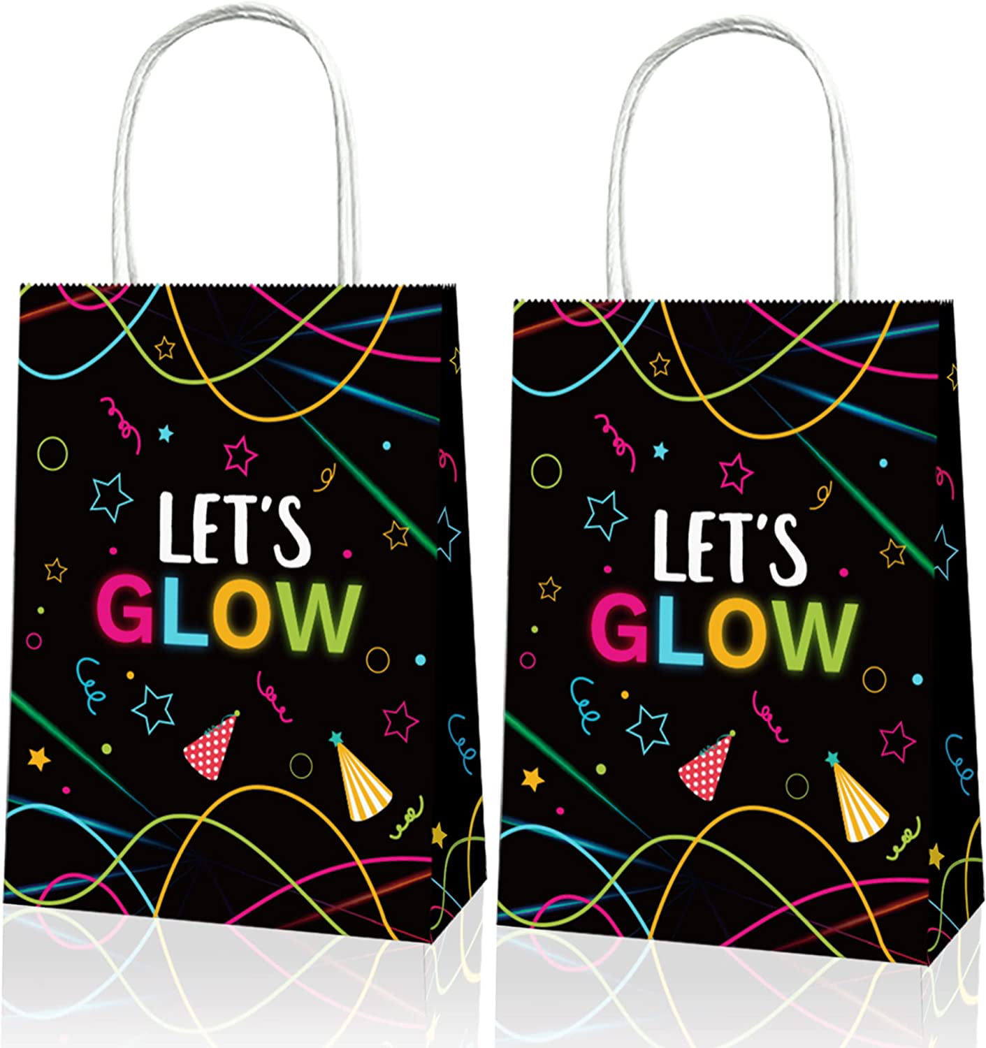 24 Pack Neon Bags Themed Let's Glow Party Favor Thank You for Glowing with  Me Goodie Bags with Handle for Glow in Dark Party Retro 80s 90s Birthday