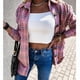 thumbnail image 2 of Abrigo a cuadros de manga larga para mujer, camisa con solapa y botones, elegante, informal, holgada y cómoda, 2 of 6