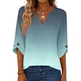thumbnail image 5 of Womens 3/4 Length Sleeve Tunic Tops Casual Gradient V Neck Shirts Business Work Blouses Trendy Flowy Tees Cyan L, 5 of 6