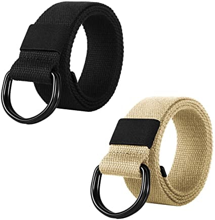 2 Pcs Canvas Belt with Double D-Ring Buckle Web Belts Military