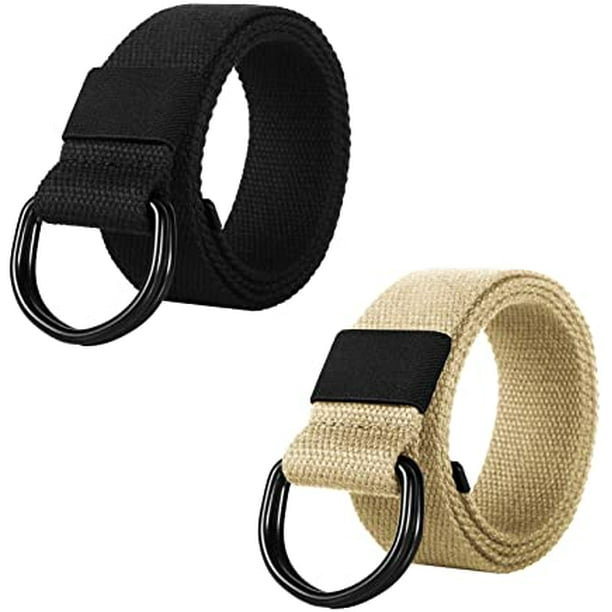 Drizzte 39'' Long Double D Ring Mens Casual Canvas Fabric Cloth Belts Black  at  Men's Clothing store