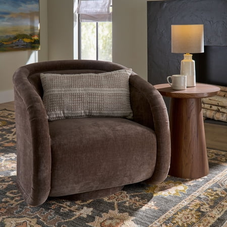 Better Homes & Gardens Sienna Modern Swivel Chair, Coffee Velvet Fabric