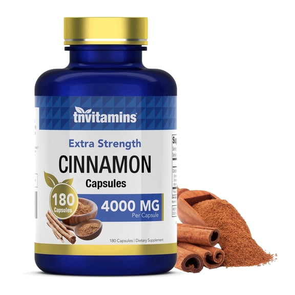 TNVitamins  Cinnamon Capsules 4000 Mg, with Cassia Extract Blend Antioxidant Supplement for Daily Wellness Support, Count 180