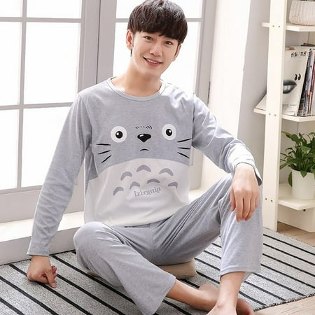 

QWZNDZGR Autumn Wintetr Long-sleeved Men s Cotton Pajamas Letter Striped Cartoon Pajama Sets Casual Men Pyjamas Plus Size L-4XL Pijama