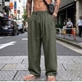 thumbnail image 2 of SAWOBUUN Men's Cotton Linen Pants Breathable Wide Leg Trousers Elastic Drawstring Waist Loose Fit Casual Summer Beach Pants, 2 of 9
