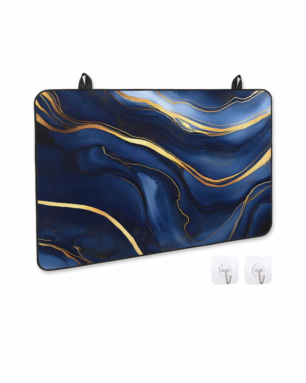 nqOlkjepod Large Induction Cooktop Protector Mat 24"x21", Marble Navy Blue Stove Top Covers for Electric Stove, Modern Golden Ombre Retro Art Stove Burner Cover Mats, Glass Top Stove Cover