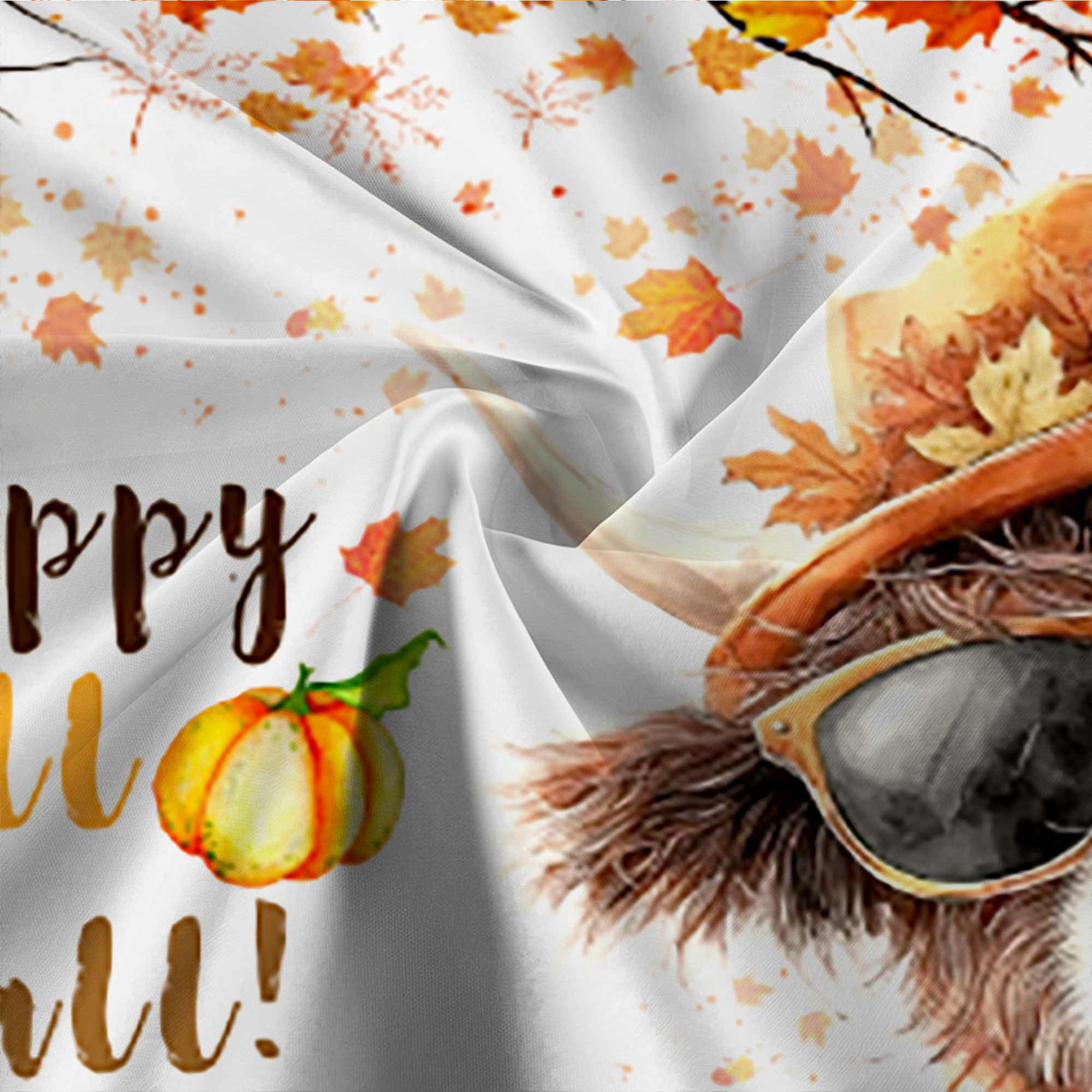 Fall Highland Cow Shower Curtain, Autumn Harvest Maple Leaves Thanksgiving Bathroom Curtains, Rustic Cabin Farmhouse Decorative Waterproof Fabric Shower Curtain Set, 36X72in
