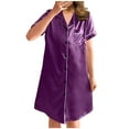 thumbnail image 2 of Miluxas Satin Nightgowns for Women Silk Sleepwear Button Down Sleepshirt Short Sleeve V-Neck Nightshirts with Pockets Purple 8(L), 2 of 4