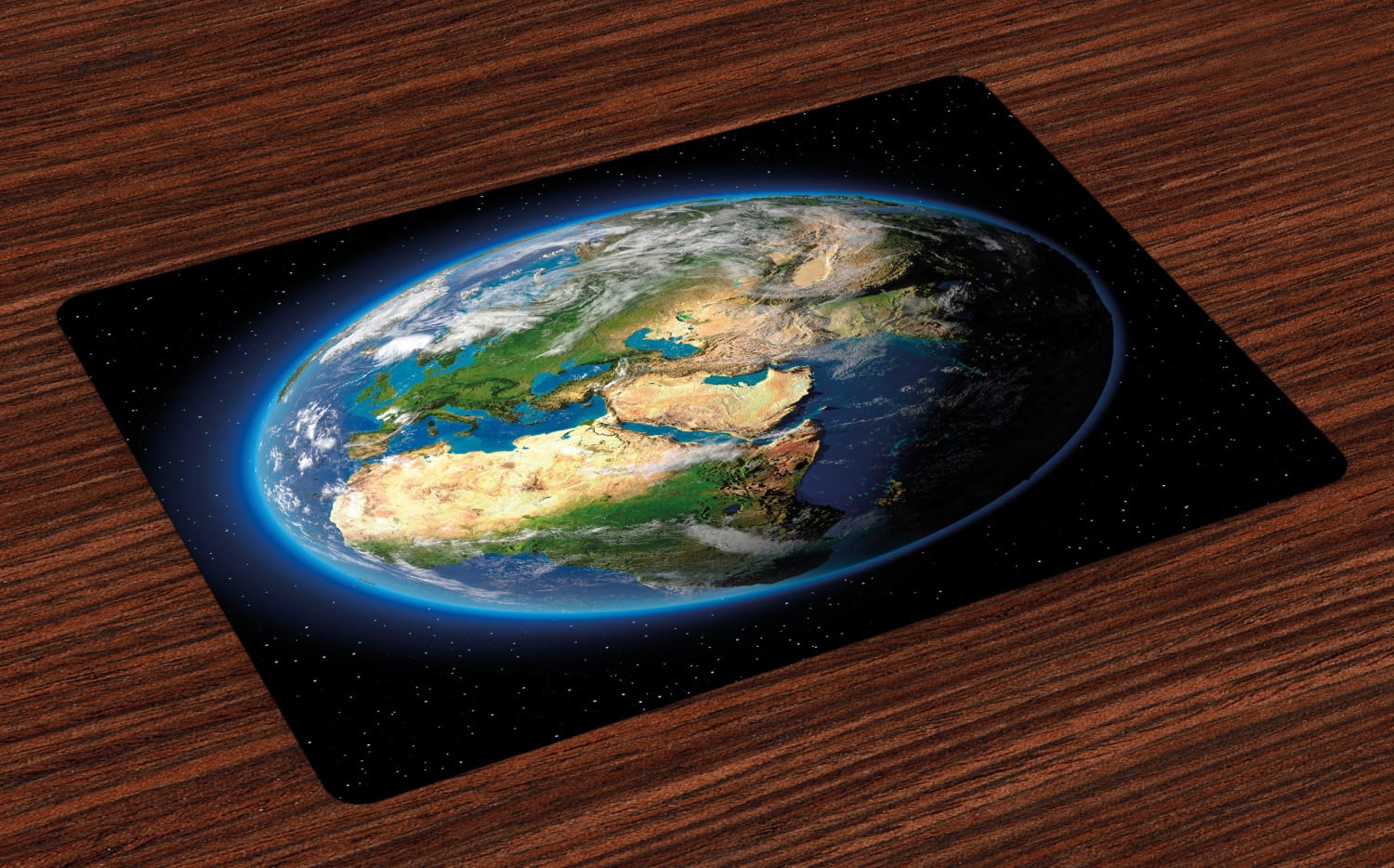 Earth Placemats Set of 4 Vivid Earth Globe with Blue Seas Greenery