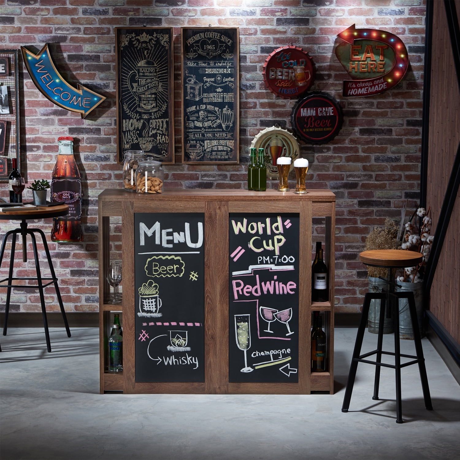 Furniture of America Jordie Rustic MultiStorage Bar Table, Walnut