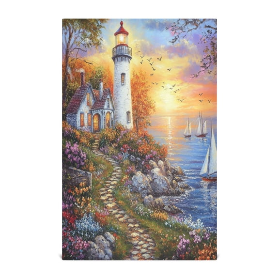 WOBOGO Beautiful Lighthouse Kitchen Towel 1 Piece Large Cotton Dishcloth Premium Absorbency Set with Hanging Loop