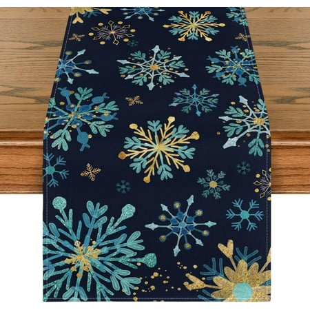 

Touchbetter Blue Snowflakes Hexagon Winter Table Runner Seasonal Christmas Kitchen Dining Table Decoration for Outdoor Home Party 13x120 Inch