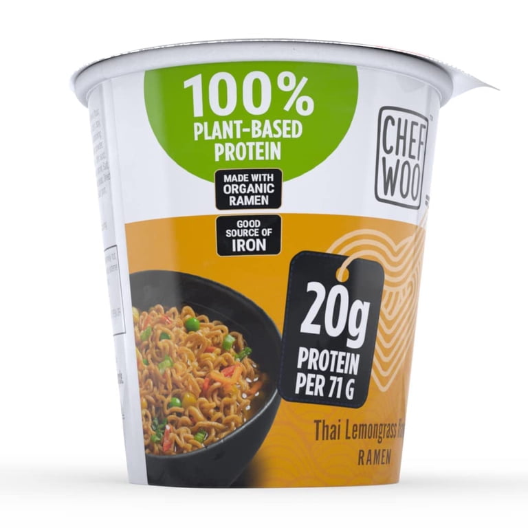 Chef Woo Thai Lemongrass Ramen Cup High Protein Noodles 12 Pack