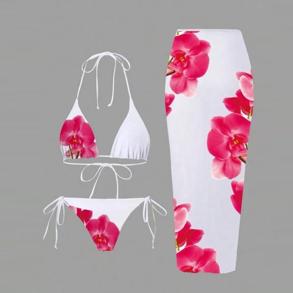 Levmjia Women's Three Piece Swimsuit Set Printed Drawstring Tummy Control Bikini Set Tight Quick Dry Sun Protection Beach Vacation Pool Party and Swimming