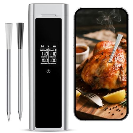 Bluetooth Meat Thermometer Wireless with Dual Probes, 650ft Long Range Smart App Controlled Food Thermometer for Grill, Smoker & Oven, Rechargeable IP67 Waterproof$$Home Decor, Kitchen, & Other