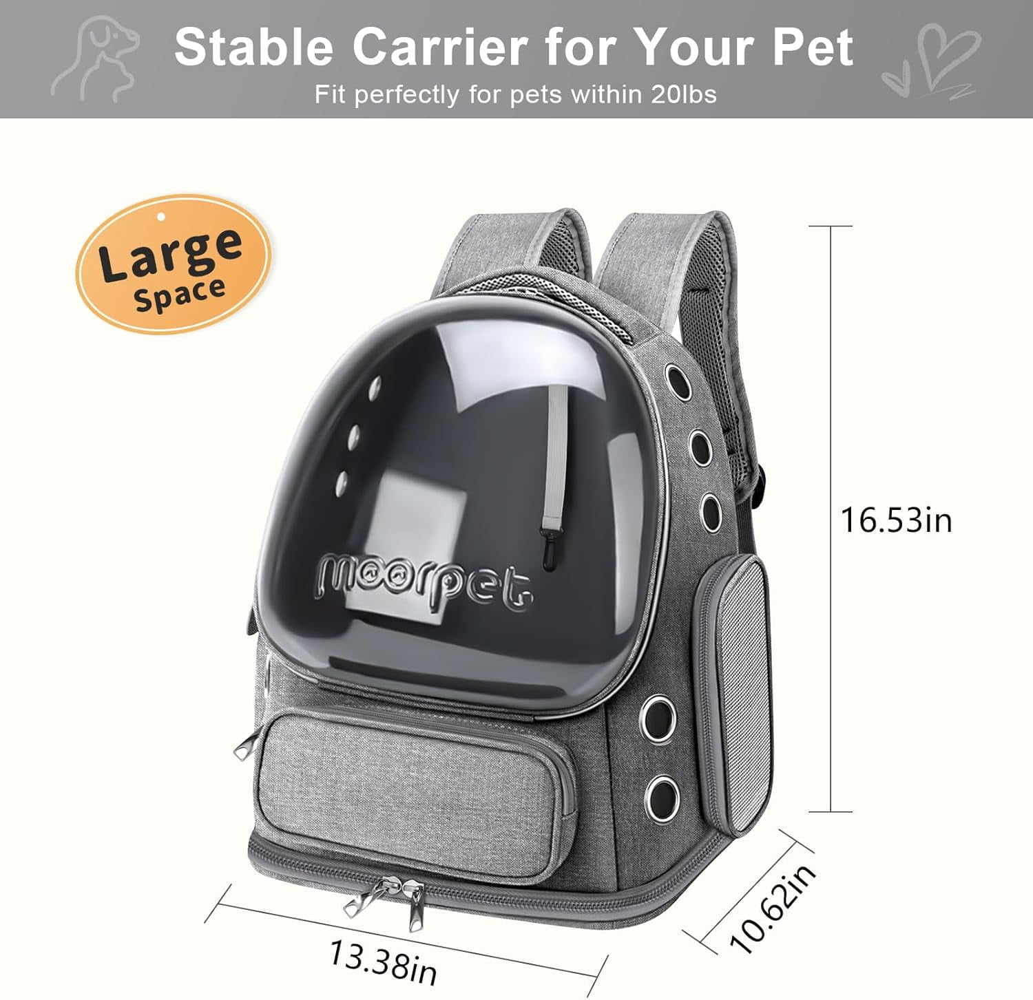 TJOUL Cat Backpack Carrier, Breathable Cat Bubble Backpack Upgrade Large Space Cat Carrier for Kitty Small Dog, Foldable Airline Approved Cats Backpack, Enlarge Transparent PetTravel Backpack (Grey)
