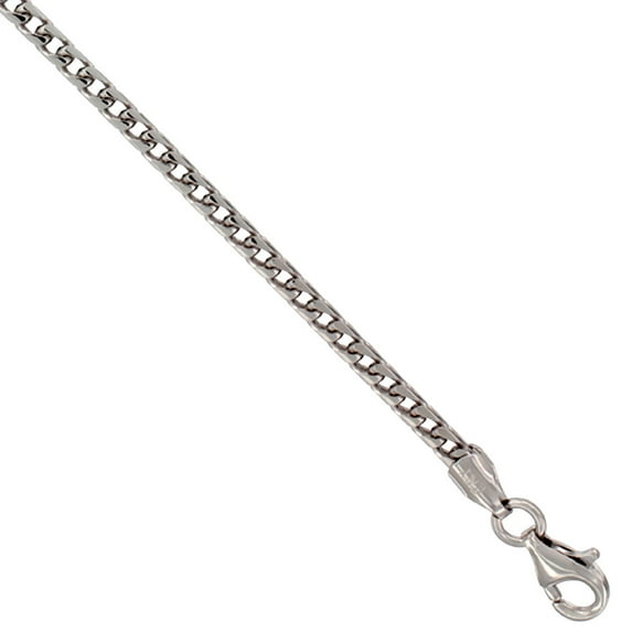 925 Sterling Silver Italian Rhodium Finish Franco Chain Link Necklace 2.4mm