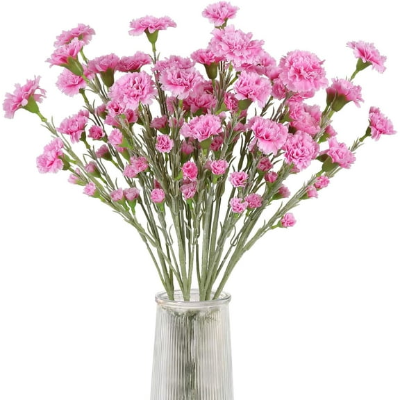 5heads 7.56in Pink Carnations Artificial Flowers Carnations Flowers Silk Flowers Pink Flowers Fake Flowers for Wedding Mother Home Office Decoration(Pink)