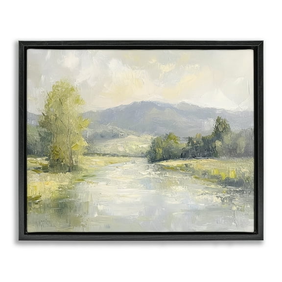 Stupell Industries Abstract River & Mountain Scene Landscape & Nature Painting Black Floater Framed Canvas Art Print Wall Art, 21 x 17