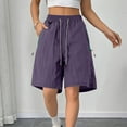 thumbnail image 5 of 2025 Cargo Shorts Women Bermuda Shorts Summer Quick Dry High Waisted Long Shorts Drawstring Knee Length Plus Size Ladies Petite Hiking Shorts with Pockets 7 Inch Inseam, 5 of 8