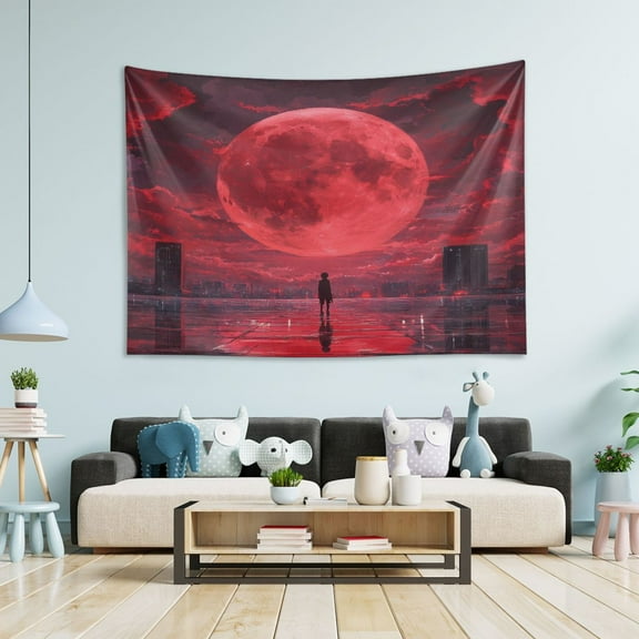 WOBOGO Red Moon Tapestry 60×40in Home Living Room Bedroom Wall Hanging Ornaments
