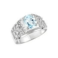 thumbnail image 6 of RYLOS Men's Rings 14K White Gold Designer Nugget Ring Oval 9X7MM Gemstone & Diamonds  Aquamarine March Birthstone Rings For Man Size 10, 6 of 7