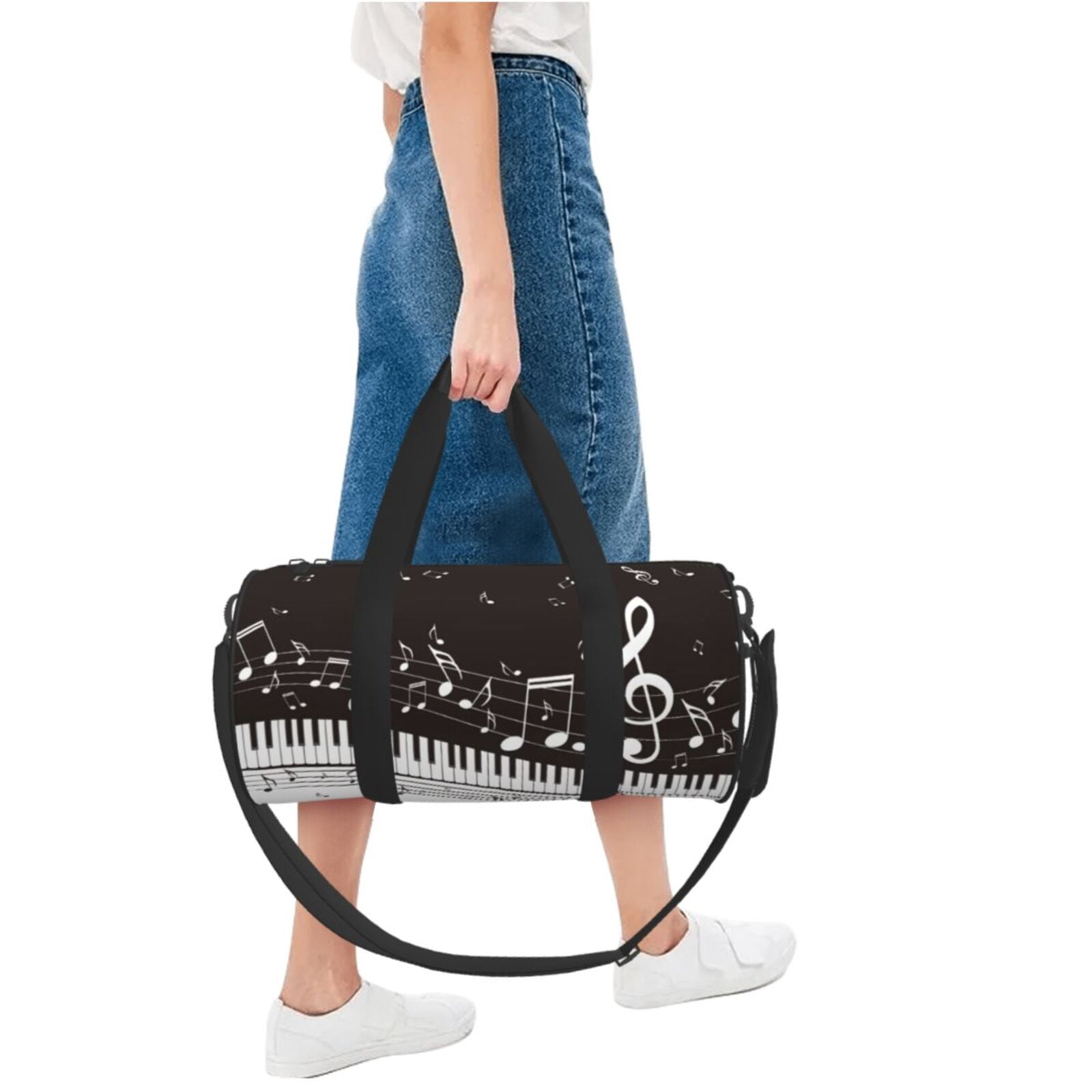 Horeoi Piano Keys With Musical Notes Print Foldable Travel Duffle Bag with Removable Strap - Water-Resistant Gym Vacation Luggage Multi-Pocket Design