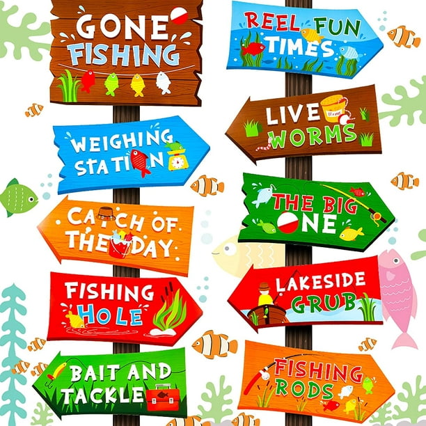 20 Pieces Gone Fishing Party Directional Signs The Big One Welcome Signs  Backyard Door Cutouts Summer Birthday Baby Shower Party Favor Ideas  Decoration Supplies 