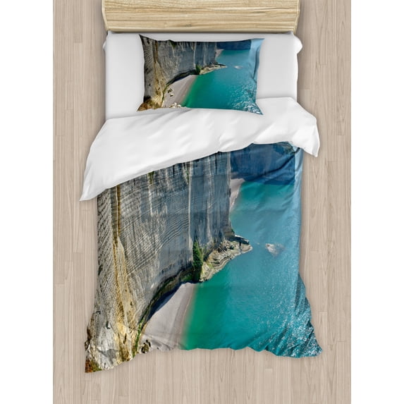 Nature Duvet Cover Set Twin Size, Picturesque of Cliffs Etretat in Normandy France High Rocky Formation Sea View, Decorative 2 Piece Bedding Set with 1 Pillow Sham, Multicolor, by Ambesonne
