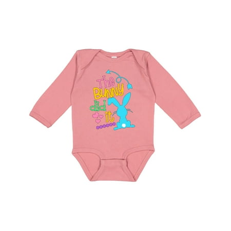 

Inktastic The Bunny Did It Easter Humor with Blue Bunny Silhouette Gift Baby Boy or Baby Girl Long Sleeve Bodysuit