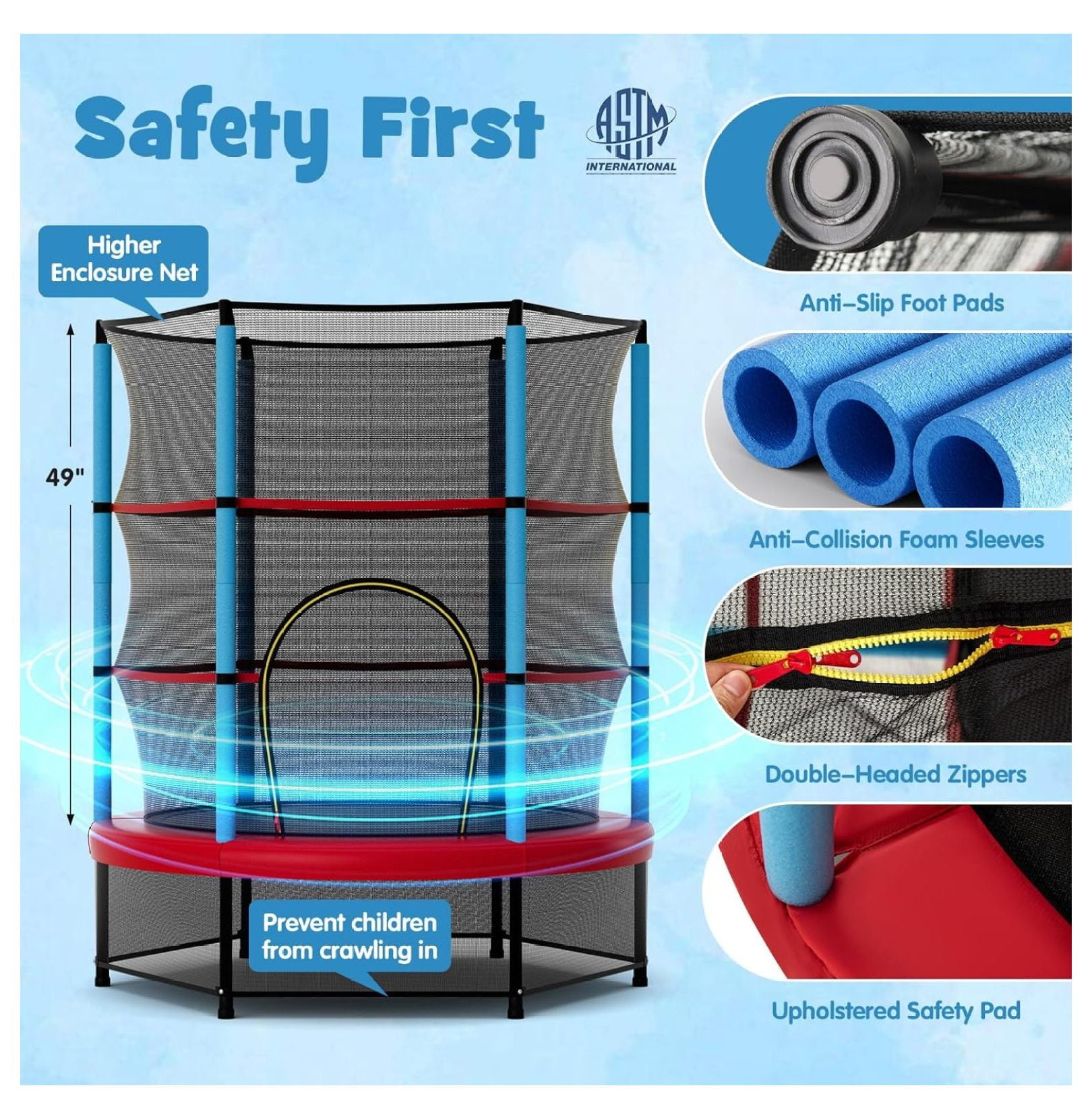 XYX Trampoline for , 55” Toddler Trampoline with All Round Enclosure Net, Safety Pad & Large Access, Indoor/Outdoor Mini Rebounder for Backyard Apartment