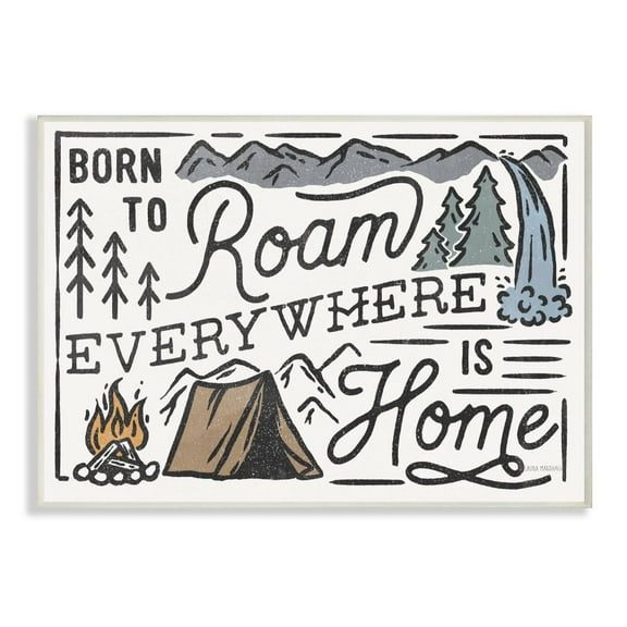 Stupell Industries Born To Roam Everywhere Camping Forest Nature Words Graphic Art Unframed Art Print Wall Art, 13x19, by Laura Marshall